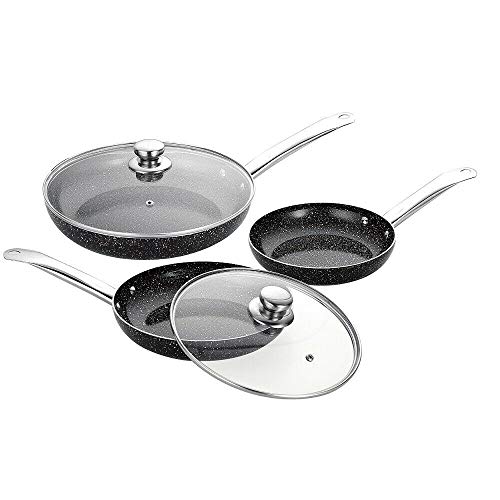 MAXELLPOWER Juego DE 3 SARTENES 2 Tapas Color Negro Piedra Apto para Horno Mango Acero