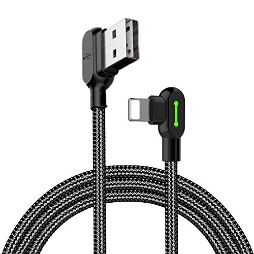 mcdodo ángulo Recto del Cable USB con luz LED,90 Grado Cable de Carga USB Reversible Adaptador de Datos de Conector de Cargador rápido,Compatible con Phone 11 Pro MAX XR X 8 7 Plus (0.5m)