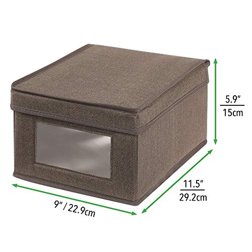 mDesign Caja de almacenamiento – Organizador apilable pequeño y de fibra sintética con tapa y ventana de visualización – Cajas para ropa rectangulares para el dormitorio – marrón oscuro