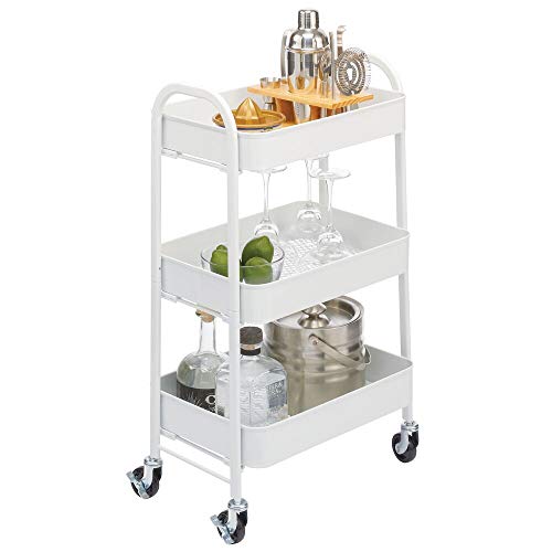 mDesign Carrito auxiliar de metal – Carro de cocina móvil con 3 niveles para almacenaje adicional – Carro verdulero, también práctico en la habitación infantil o el baño – blanco mate