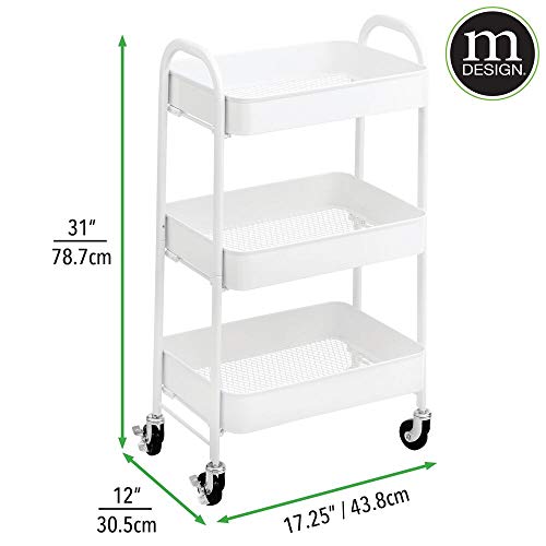 mDesign Carrito auxiliar de metal – Carro de cocina móvil con 3 niveles para almacenaje adicional – Carro verdulero, también práctico en la habitación infantil o el baño – blanco mate