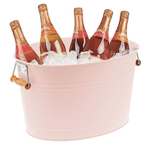 mDesign Champanera de Metal – Enfriador de Botellas Decorativo con Asas – Ideal como Cubo para Enfriar Bebidas como Vino, Cerveza, Cava o refrescos – Rosa/Natural