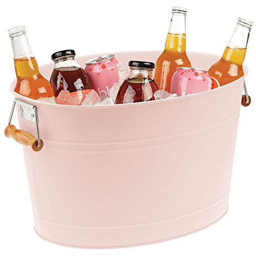 mDesign Champanera de Metal – Enfriador de Botellas Decorativo con Asas – Ideal como Cubo para Enfriar Bebidas como Vino, Cerveza, Cava o refrescos – Rosa/Natural