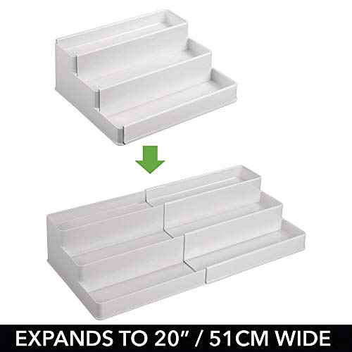 mDesign Especiero para Armario de Cocina o encimera – Estante Extensible para almacenar condimentos y ordenar la Cocina – Organizador de Especias de plástico con 3 Niveles – Gris Claro