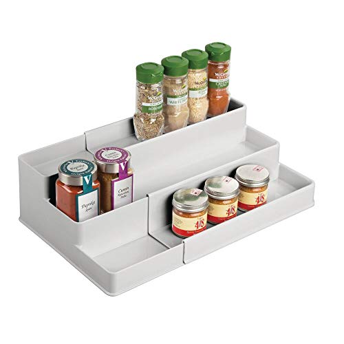 mDesign Especiero para Armario de Cocina o encimera – Estante Extensible para almacenar condimentos y ordenar la Cocina – Organizador de Especias de plástico con 3 Niveles – Gris Claro