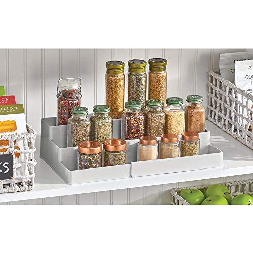 mDesign Especiero para Armario de Cocina o encimera – Estante Extensible para almacenar condimentos y ordenar la Cocina – Organizador de Especias de plástico con 3 Niveles – Gris Claro