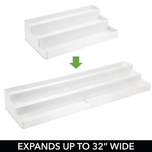 mDesign Especiero para Armario de Cocina o encimera – Estante Extensible para almacenar condimentos y ordenar la Cocina – Organizador de Especias en plástico con Tres Niveles – Blanco