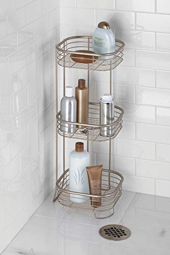 mDesign Estantería de baño – Mueble esquinero para la ducha de metal resistente con 3 baldas – Estante de baño para lociones, toallas de mano, jabón, etc. – satinado