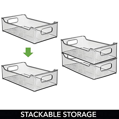 mDesign Fiambreras para la cocina – Cajas de plástico apilables para guardar alimentos – Organizador de nevera para lácteos, fruta y otros alimentos – gris humo