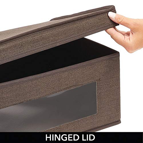 mDesign Juego de 2 cajas de almacenamiento – Organizador apilable grande y de fibra sintética con tapa y ventana de visualización – Cajas para ropa rectangulares para el dormitorio – marrón oscuro