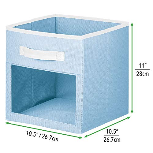 mDesign Juego de 2 Cajas organizadoras para Juguetes o Ropa – Cajas de Tela cuadradas con asa y Ventana de visualización – Cajas Plegables de Tela para Juguetes – Azul y Blanco