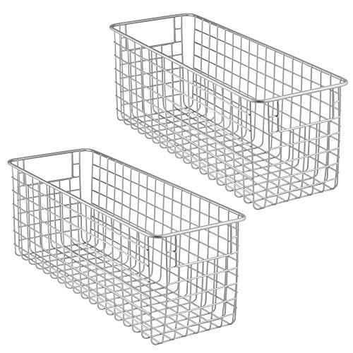 mDesign Juego de 2 cestas organizadoras Multiusos – Cajas de almacenaje Altas con Asas – Cestos metálicos de Alambre compactos y universales para Cocina, baño, Oficina y Otras estancias – Plateado