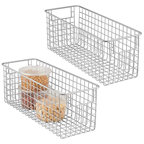 mDesign Juego de 2 cestas organizadoras Multiusos – Cajas de almacenaje Altas con Asas – Cestos metálicos de Alambre compactos y universales para Cocina, baño, Oficina y Otras estancias – Plateado