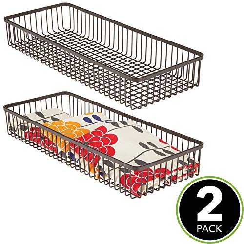 mDesign Juego de 2 organizadores de cajones universales de metal – Cuberteros para ordenar los utensilios y accesorios de cocina en los cajones – Cestas metálicas para cocina y hogar – color bronce