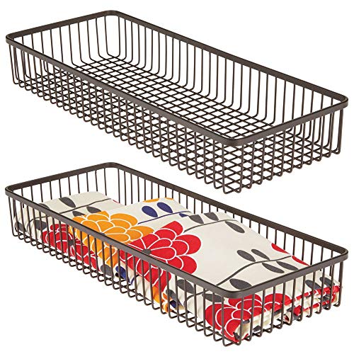 mDesign Juego de 2 organizadores de cajones universales de metal – Cuberteros para ordenar los utensilios y accesorios de cocina en los cajones – Cestas metálicas para cocina y hogar – color bronce