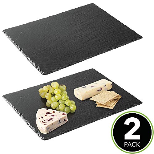 mDesign Juego de 2 platos de pizarra – Preciosa tabla de quesos, útil para embutidos, tartas, aperitivos, etc. – También sirve como pizarra de tiza para menús o anuncios – negro