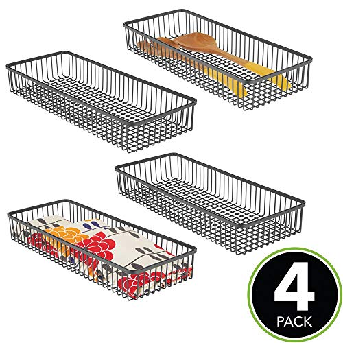 mDesign Juego de 4 organizadores de cajones universales de Metal – Cuberteros para ordenar los Utensilios y Accesorios de Cocina en los cajones – Cestas metálicas para Cocina y hogar – Negro