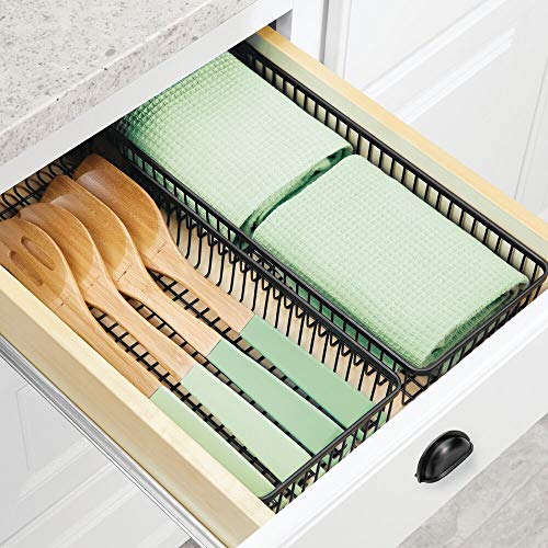 mDesign Juego de 4 organizadores de cajones universales de Metal – Cuberteros para ordenar los Utensilios y Accesorios de Cocina en los cajones – Cestas metálicas para Cocina y hogar – Negro