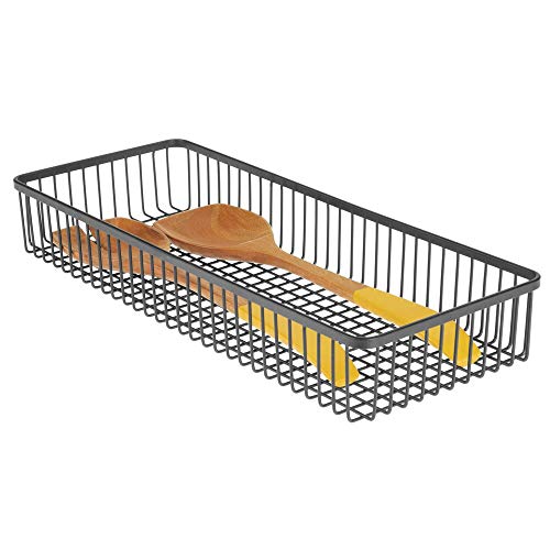 mDesign Juego de 4 organizadores de cajones universales de Metal – Cuberteros para ordenar los Utensilios y Accesorios de Cocina en los cajones – Cestas metálicas para Cocina y hogar – Negro