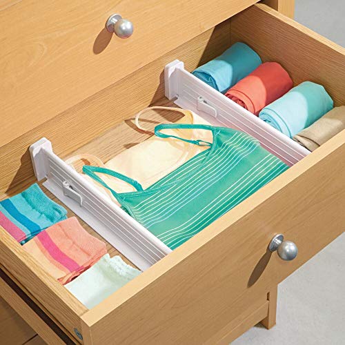 mDesign Juego de 4 organizadores para cajones – Separadores de cajones para la cocina o el dormitorio – Láminas de plástico para dividir cajones – Blanco