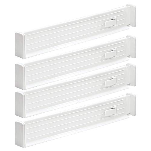 mDesign Juego de 4 organizadores para cajones – Separadores de cajones para la cocina o el dormitorio – Láminas de plástico para dividir cajones – Blanco