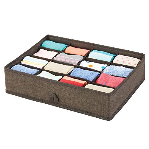 mDesign Organizador de cajones – Cajas organizadoras con 16 compartimentos para el almacenaje de ropa de niños – Separador de cajones para calcetines, ropa interior, mallas o joyas – marrón