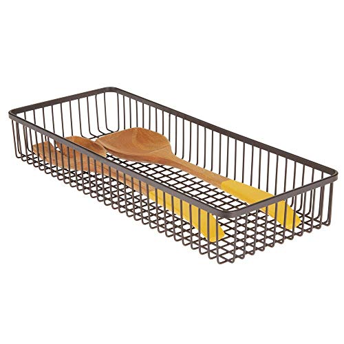 mDesign Organizador de cajones universal de metal – Cubertero para ordenar los utensilios y accesorios de cocina en los cajones – Cesta metálica para la cocina y el hogar – color bronce