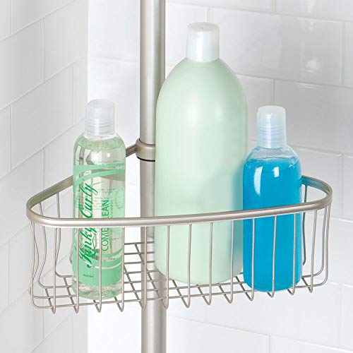 mDesign Organizador de ducha ajustable – Estante para ducha de metal – Cesta de ducha sin taladro ideal para champú, cuchillas, esponjas y otros accesorios de baño – Satinado