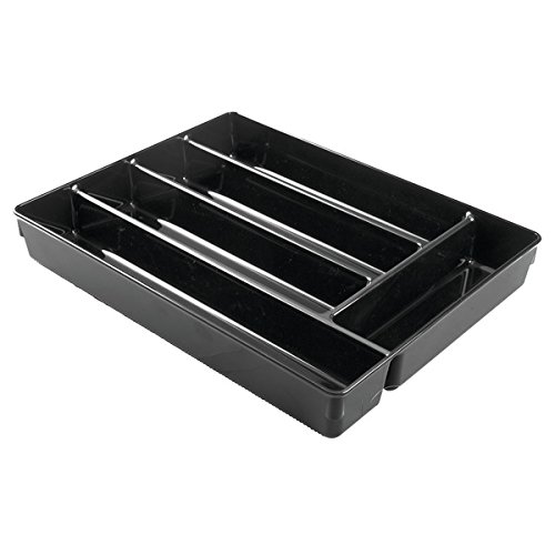 mDesign organizador plastico con 6 compartimentos para sus utensilios de cocina - Organizador cocina en color negro - Cubertero ideal para cajones