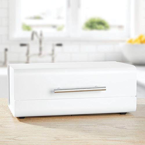 mDesign Panera de metal – Elegante contenedor para pan con estilo vintage – Caja de almacenaje con tapa para guardar productos horneados y mucho más – blanco mate