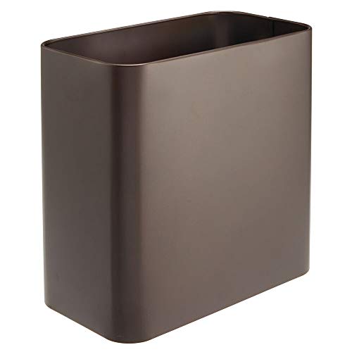 mDesign Papelera de oficina rectangular – Papelera metálica compacta y espaciosa para baño, cocina u oficina – Cubo de basura de metal – color bronce