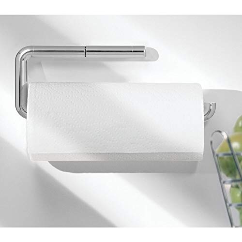 mDesign Portarrollos de cocina – El sistema de almacenaje ideal para los rollos de papel – Portarrollos de pared y armarios, también apto como colgador de trapos y toallero – plateado