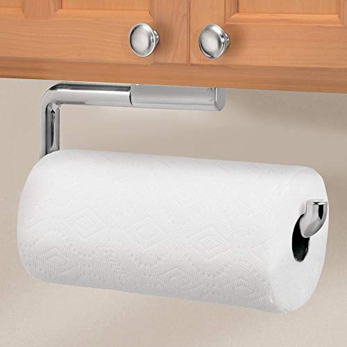 mDesign Portarrollos de cocina – El sistema de almacenaje ideal para los rollos de papel – Portarrollos de pared y armarios, también apto como colgador de trapos y toallero – plateado