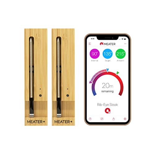 MEATER Plus 2 Unidades Ahorre €20 | 50m Termómetro inalámbrico Inteligente para Carne para el Horno, Parrilla de Cocina, Barbacoa, ahumador, asador con Bluetooth y conectividad Digital WiFi