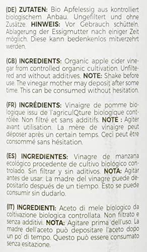 Meavita Vinagre De Sidra Orgánico De Manzana, Naturalmente Turbio Y Sin Filtrar Con Nuez De Vinagre 500 ml