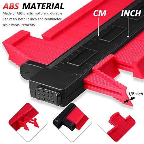 Medidor de Duplicador de Contorno Indicador de Copia de Perfil Herramienta de Medición de Formas para Carpintería, 6 cm de Ancho (Rojo con Cerradura de Doble Cara)