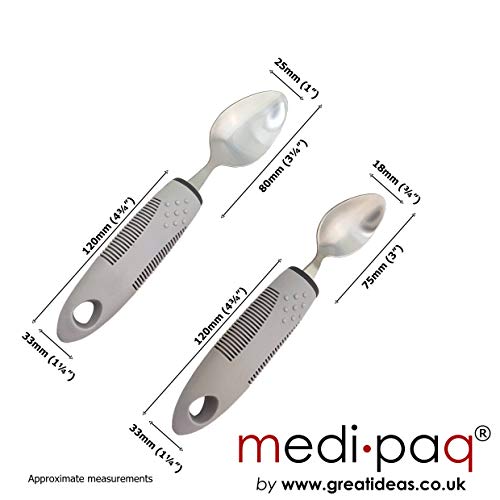 Medipaq Set de Cubiertos Cómodo Agarre – Cubiertos para Discapacitados – Cubiertos para Personas Mayores e Inválidos – Cubiertos Estables para Personas con Temblores – 1x Juego de Cubiertos - Gris