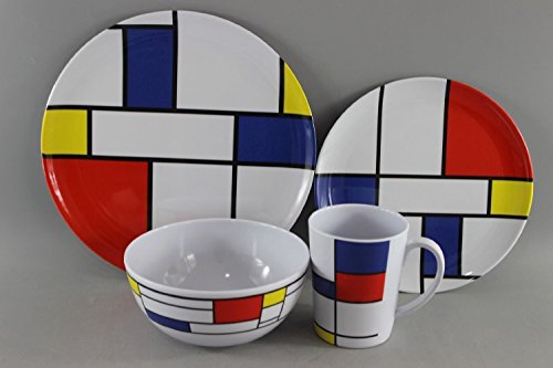 Melamine Set De Stijl - 16pc 100% Melamine Dinner Set For Caravan Camping by camping-online