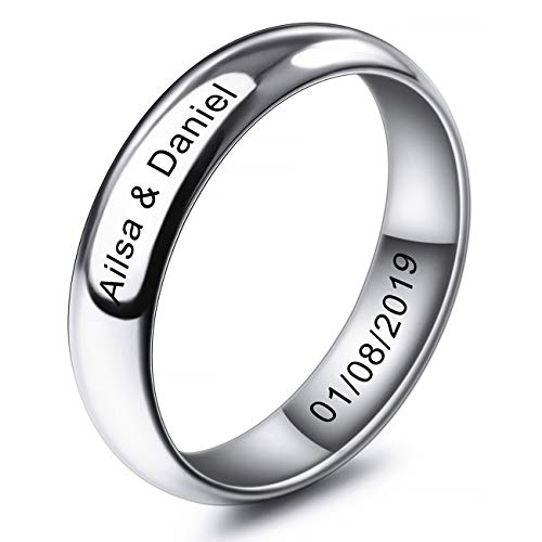 MeMeDIY 5mm El Tono De Plata Acero Inoxidable Anillo Ring Banda Venda Alianzas Boda Amor Love Talla Tamaño 17 - Grabado Personalizado