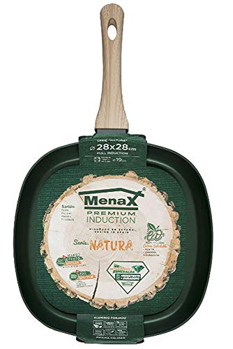 Menax Natura - Asadora - Aluminio Forjado - 5 Capas Antiadherente - Full Inducción - 28 x 28 cm - Verde Esmeralda - Diseñado en España