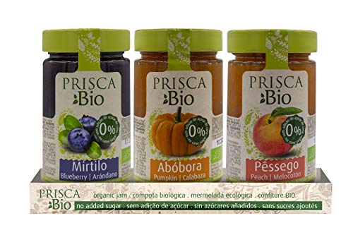 Mermeladas 100% Ecológicas de Arándanos – Calabaza - Melocotón - Sin Azúcar Añadido – Produto BIO Certificado - Paquete con 3 Unidades de 240 gr cada