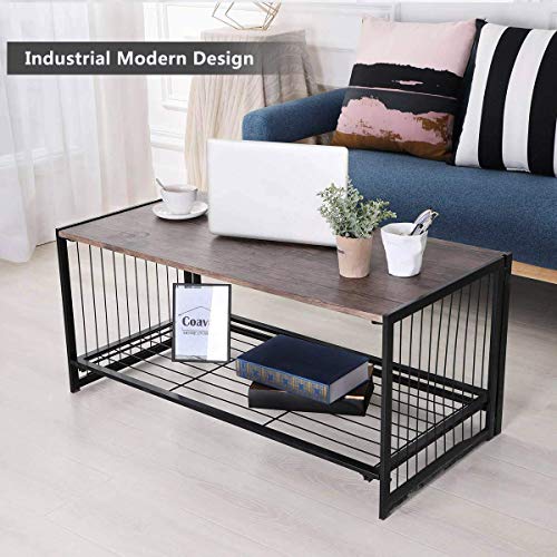 Mesa de Centro de Salón Rectangular Plegable Mesita Auxiliar Moderna Industrial Fácil Montaje con Dos Niveles, 100x50x45cm