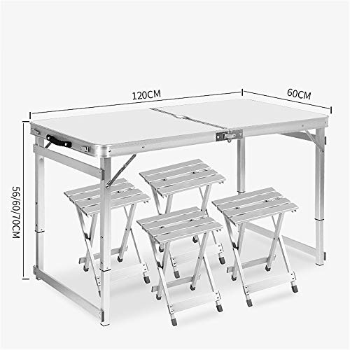 Mesa de comedor 3 Niveles de Altura Ajustable Portátil Mesa Plegable Banquete de Camping Picnic Fiesta Jardín Mesa Plegable Bbq Con 4 Unids Sillas Plegables ( Color : Plata , tamaño : 120*60*56cm )