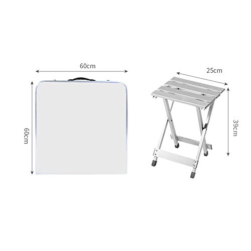 Mesa de comedor 3 Niveles de Altura Ajustable Portátil Mesa Plegable Banquete de Camping Picnic Fiesta Jardín Mesa Plegable Bbq Con 4 Unids Sillas Plegables ( Color : Plata , tamaño : 120*60*56cm )