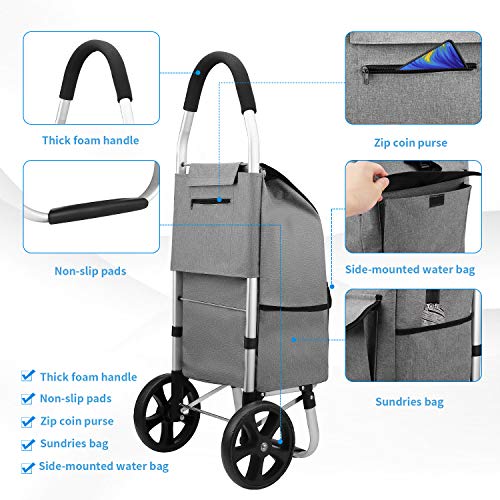 Mfavour Carro de la compra,carrito de compras estable plegable empujado/tirar, carrito de la compra 2 ruedas con bolsa de Oxford desmontable 45 kg, 45 L, gris