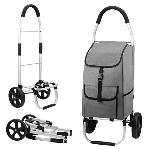 Mfavour Carro de la compra,carrito de compras estable plegable empujado/tirar, carrito de la compra 2 ruedas con bolsa de Oxford desmontable 45 kg, 45 L, gris