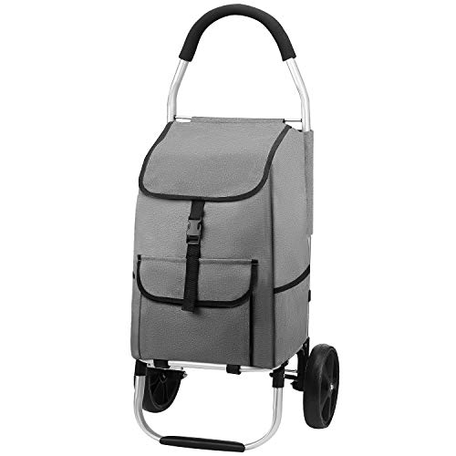 Mfavour Carro de la compra,carrito de compras estable plegable empujado/tirar, carrito de la compra 2 ruedas con bolsa de Oxford desmontable 45 kg, 45 L, gris