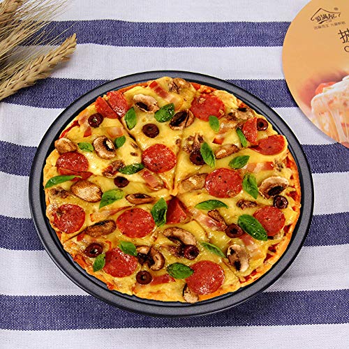 MHwan Bandejas Pizza Juego, Bandeja Horno Pizza, Juego Universal de Bandejas para Hornear Pizza Antiadherente para Platos de Pizza de Acero al Carbono, 26.8 x 2.5cm y 21.5 x2.5cm, 4 Piezas