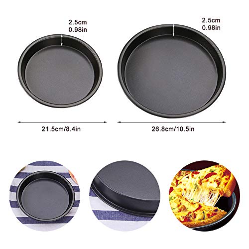 MHwan Bandejas Pizza Juego, Bandeja Horno Pizza, Juego Universal de Bandejas para Hornear Pizza Antiadherente para Platos de Pizza de Acero al Carbono, 26.8 x 2.5cm y 21.5 x2.5cm, 4 Piezas