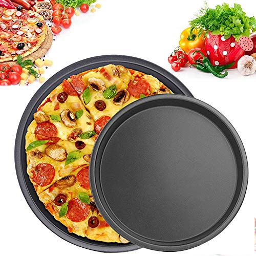 MHwan Bandejas Pizza Juego, Bandeja Horno Pizza, Juego Universal de Bandejas para Hornear Pizza Antiadherente para Platos de Pizza de Acero al Carbono, 26.8 x 2.5cm y 21.5 x2.5cm, 4 Piezas